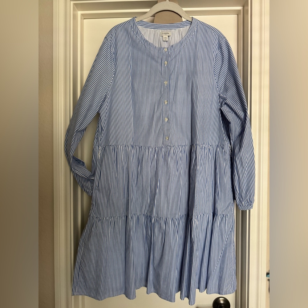 J Crew Blue and White tiered dress